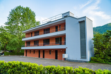 Caslano- Switzerland- 2 May 2025: View of traditional houses in the Ticino.