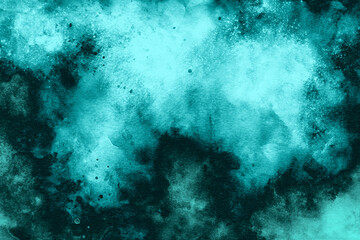 An abstract watercolor background featuring deep teal and dark black tones, creating a moody and artistic texture with subtle grunge elements, ideal for dramatic and creative designs.
