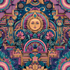 Fototapeta premium Sun, Flowers, Crystals and Mandalas Art Painting