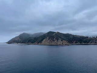 Catalina Island, California, June 4, 2025: Catalina Island at Avalon Harbor looking at Avalon, California, from a Cruise Ship