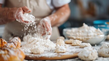 An engaging image showing hands covered in flour while preparing dough for baking, highlighting the artistry and joy of cooking and baking at home.