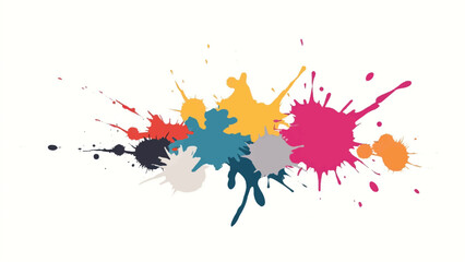 Colorful paint splashes on white background. Colorful, abstract splatter background. Splashes of paint in different colors. Illustration background. 