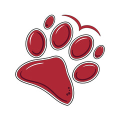 Vibrant Red Paw Print with Heart-Shaped Detail - Pet Love and Animal Care Vector Icon