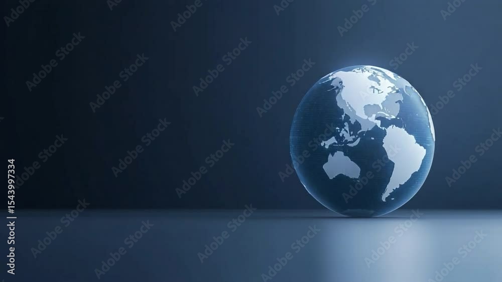 Poster gleaming world globe: a luminescent world globe, bathed in an ethereal glow, sits on a reflective su