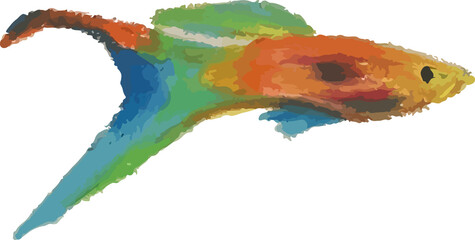 Ilustración digital de pez de colores. Estilo artístico simple y colorido, con apariencia hecha a mano. © Sofia