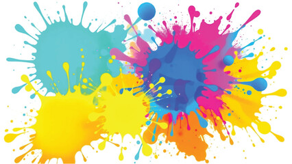 A vibrant, abstract, colorful splatter background with a white background. Multicolor splatter design. Colorful Paint Splashes. 