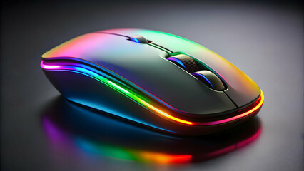 Floating wireless mouse with rgb lights on matte black background