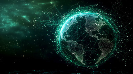 Digital network connections enveloping planet earth in a glowing data web