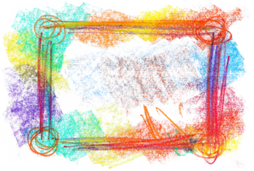 Frame grunge hand drawn colorful scribble chalk, rainbow isolated on white