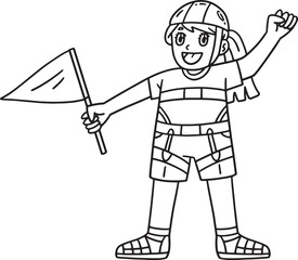 Bouldering Girl Holding a Flag Isolated Coloring