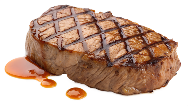 Grilled steak with sauce isolated on transparent background