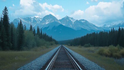 Mountain Railroad Tracks Landscape.