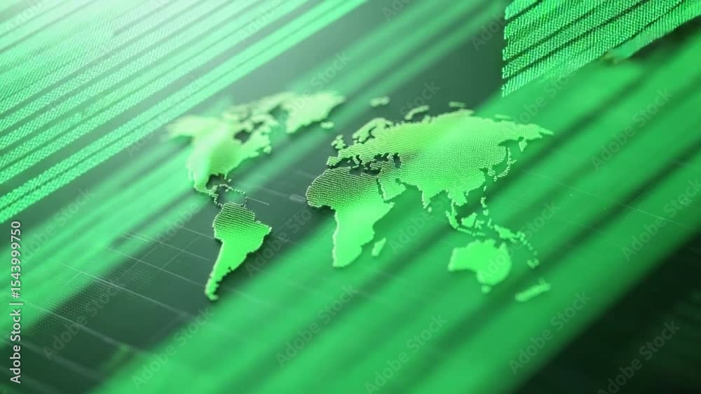 Poster global dynamics: a digital rendering of the world map, presented in sleek green hues against a backd