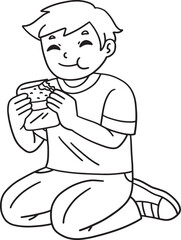 School Yard Boy Eating Lunch Isolated Coloring 