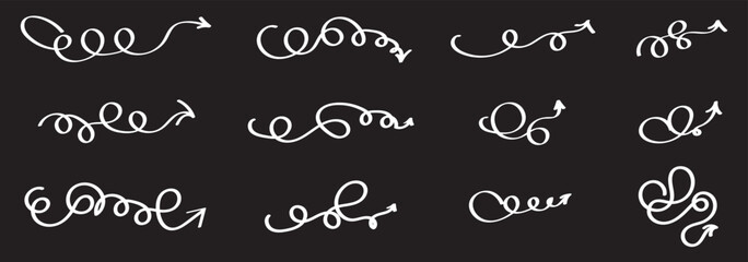 Hand drawn doodle arrow icon set with various styles for design and navigation elements