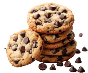 Chocolate chip cookies stack isolated on transparent background. generative ai