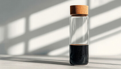 Minimalist Glass Bottle Mockup with Cork Stopper on Light Background

