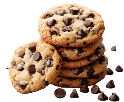 Chocolate chip cookies stack isolated on transparent background. generative ai