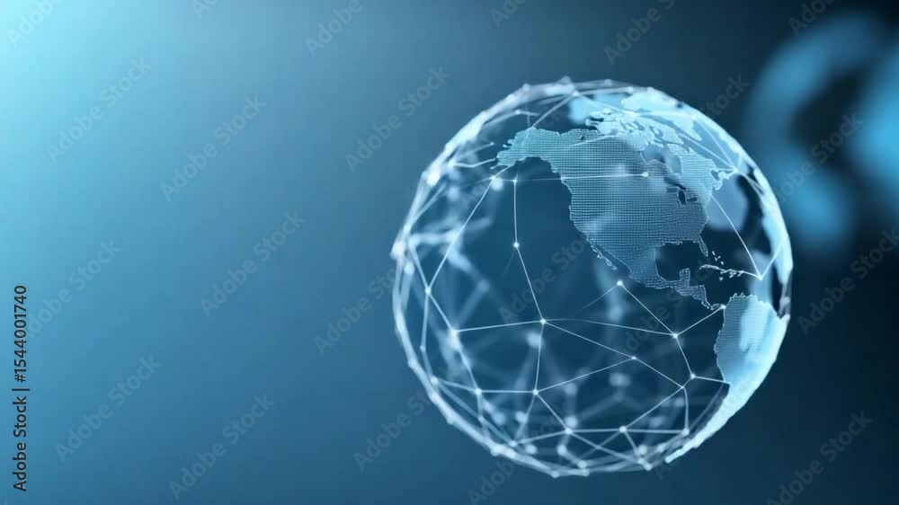 Poster digital world connection: a glowing digital representation of the globe floats within a vast expanse