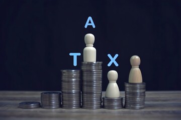 TAX icon on a stack of coins. Concept of taxes paid by individuals and companies, VAT, income tax, property tax, property tax, Background for your business. Tax ,income