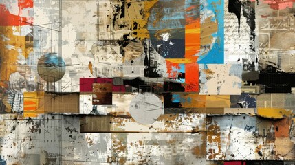 Abstract Collage with Geometric Shapes, Textures, and Paint Elements