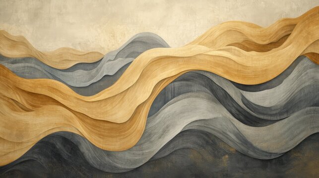 Abstract Gold and Gray Wavy Bands