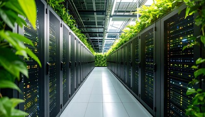 Green data center server room.