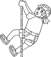 Bouldering Girl Looking Down from Climb Isolated 