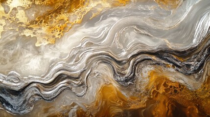 Obraz premium Abstract Swirling Gold, White, Grey, and Black Composition