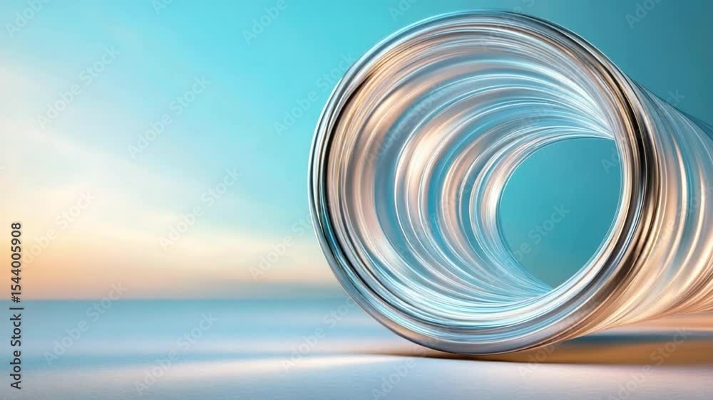 Poster Abstract Glass Coil: A mesmerizing macro shot featuring a spiraling glass coil, the smooth, reflective surface creating a sense of depth and fluidity against a soft, gradient background.