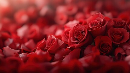A stunning arrangement of deep red roses set against a blurred backdrop, capturing the essence of love, beauty, and romance in a captivating floral display.