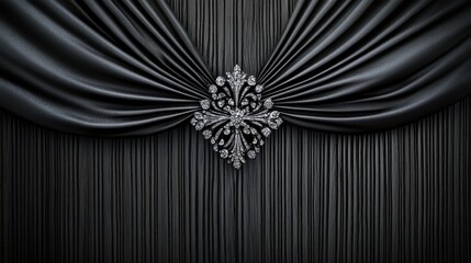 Dark drapes with a jeweled brooch detail.