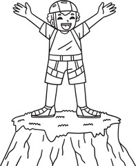 Bouldering Boy Reaching the Top Isolated Coloring 