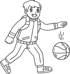 School Yard Boy Dribbling Basketball Isolated 