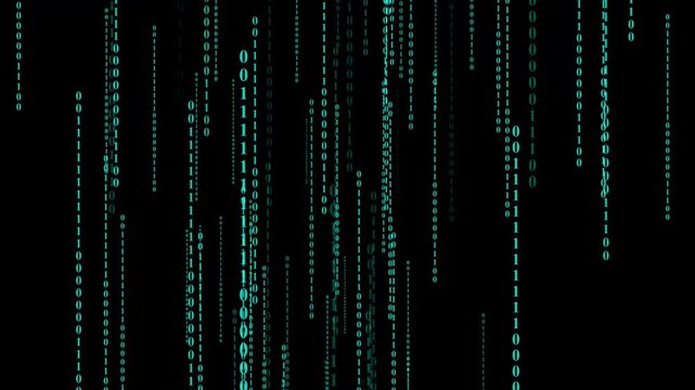 Matrix green binary code streaming animation,Digital code background with binary code falling looped for technology,