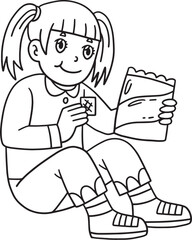 School Yard Girl Eating Snacks Backpack Isolated 