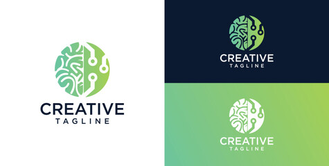 Brain Logo, combination of brain and technology freedom symbol, flat design logo template, vector illustration