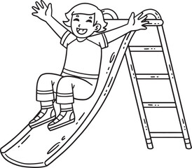 School Yard Girl Going Down the Slide Isolated 