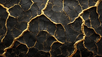 Cracked Black Material with Golden Fillings