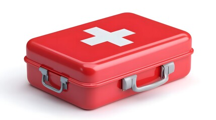 Red metal first aid kit box medical supplies emergency