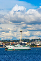 Seattle skyline from Elliott Bay on Puget Sound, Washington State, USA.