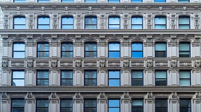 Elegant gray cast iron building facade new york city - Powered by Adobe