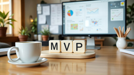 MVP concept represents a minimum viable product for early-stage testing, market validation, and iterative development with copy space