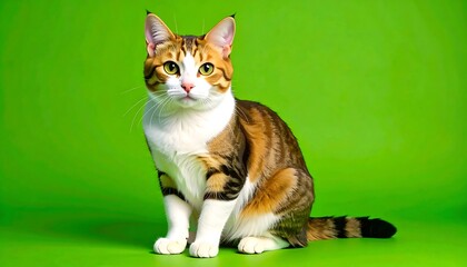 Calico cat green background.