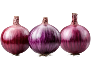 Whole red onions isolated on transparent background. Generative AI.