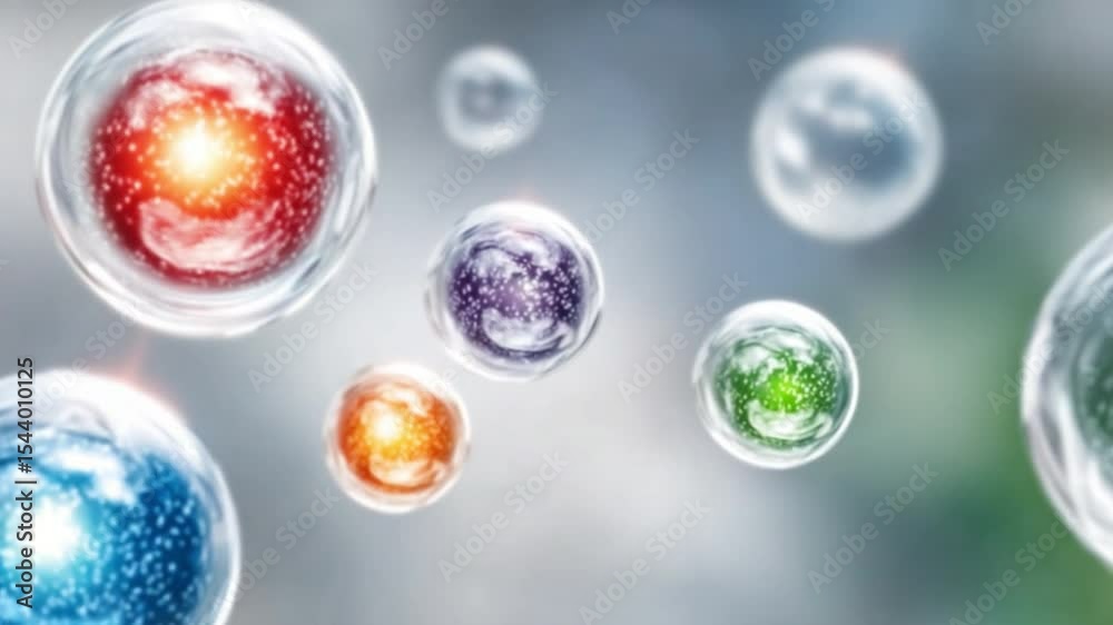Poster Cellular Cosmos: A vibrant visual exploration of individual cells. The image presents a photorealistic representation of a cluster of diverse cell structures, each with unique characteristics.