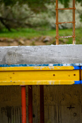 Shoring and Scaffolding at a Building Construction Site. Details of a Professional Construction...
