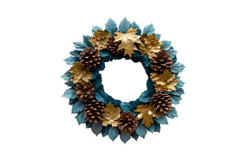 Stunning Teal and Gold Autumnal Wreath with Pinecones and Maple Leaves