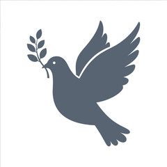 Fototapeta premium Silhouette of dove carrying olive branch, symbol of peace, vector illustration 
