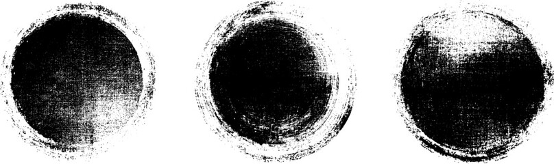 Rough circular grungy, monochromatic, high contrast, design element, isolated on a transparent background